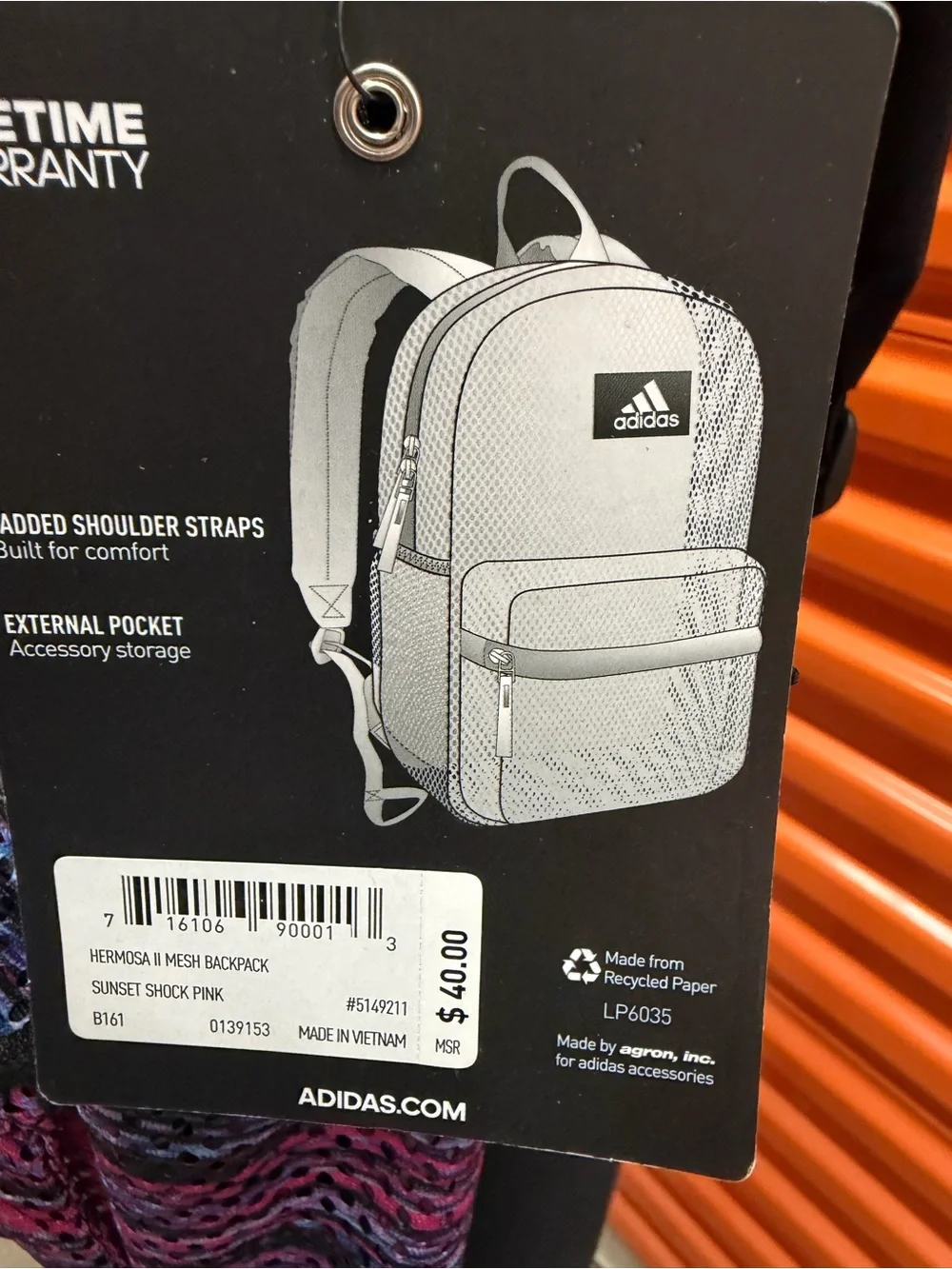 NWT Adidas Hermosa Mesh Sunset Shock Pink Pattern Backpack